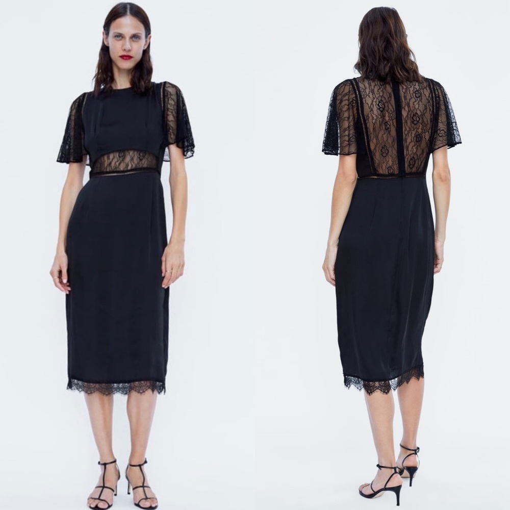 ZARA Long Dress with Lace Details LBD